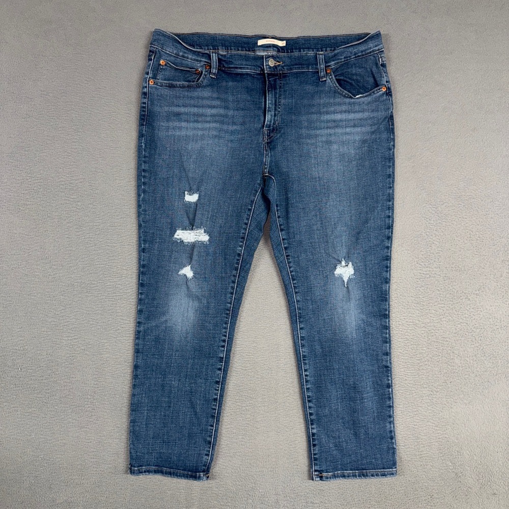 Levis Jeans Womens 34 (Fit 38) Blue Boyfriend Stretch Distressed Relaxed Denim